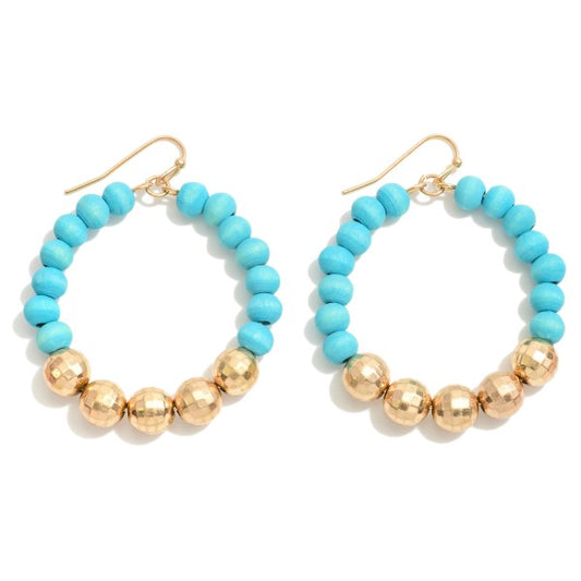 Wood and bead hoop summer earrings