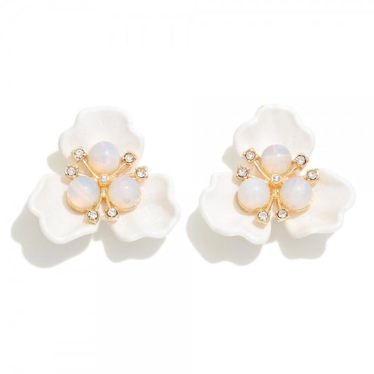 White tropical flower stud earrings