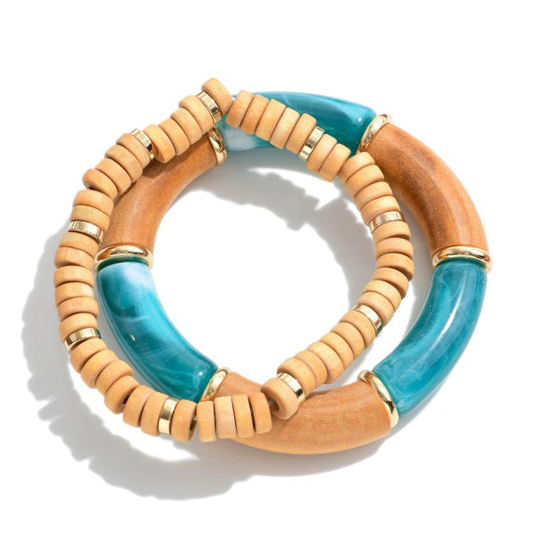 Ocean water and wood bracelet duo