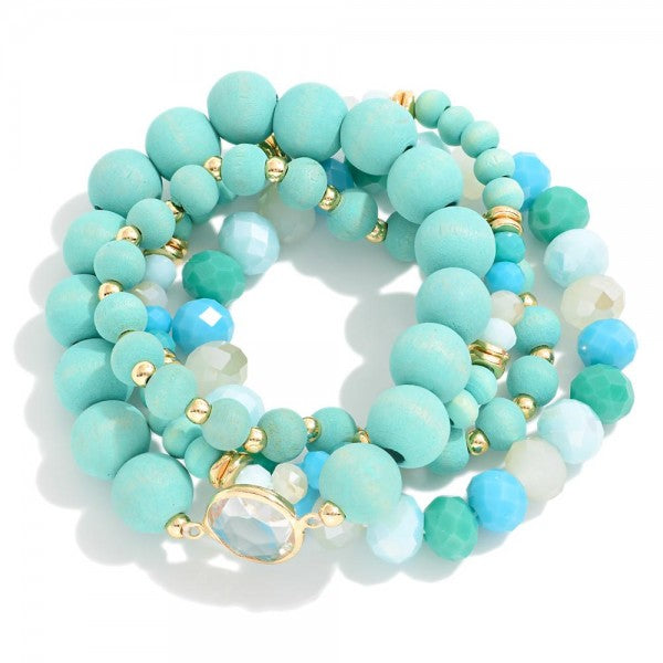 Turquoise wood and bead 4 stack bracelet set