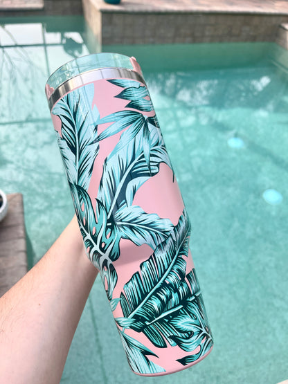 Tropical Leaves Stainless Steele 40oz Tumbler