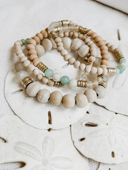 Beachwood and stone beaded 4 stack bracelet combo