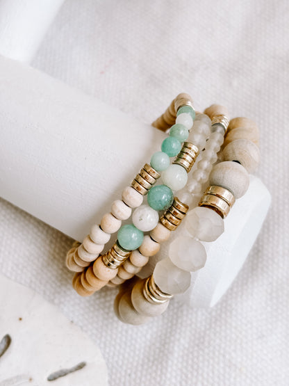 Beachwood and stone beaded 4 stack bracelet combo