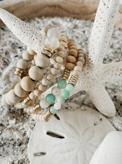 Beachwood and stone beaded 4 stack bracelet combo