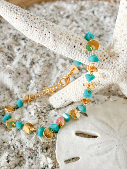 Turquoise and Gold Disc Bracelet