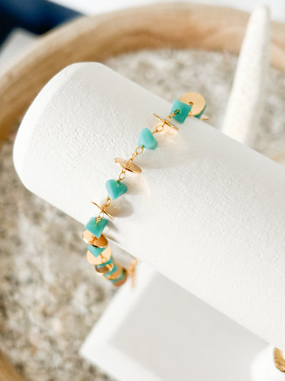 Turquoise and Gold Disc Bracelet