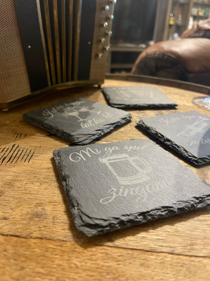 Slovenian Laser engraved slate coasters