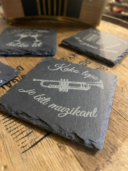 Slovenian Laser engraved slate coasters