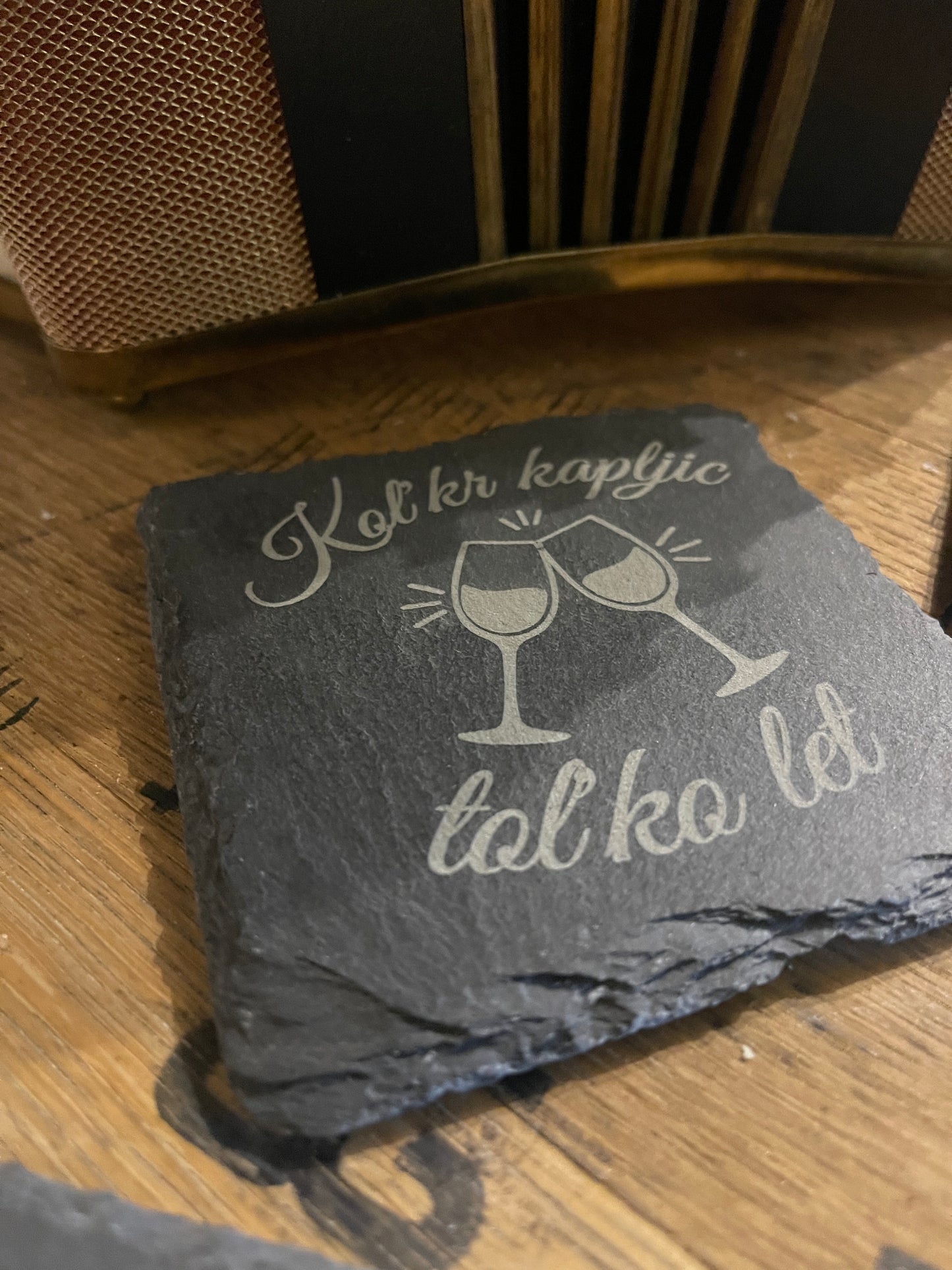 Slovenian Laser engraved slate coasters