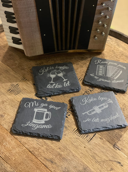 Slovenian Laser engraved slate coasters