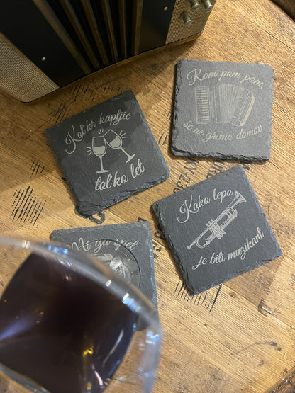 Slovenian Laser engraved slate coasters