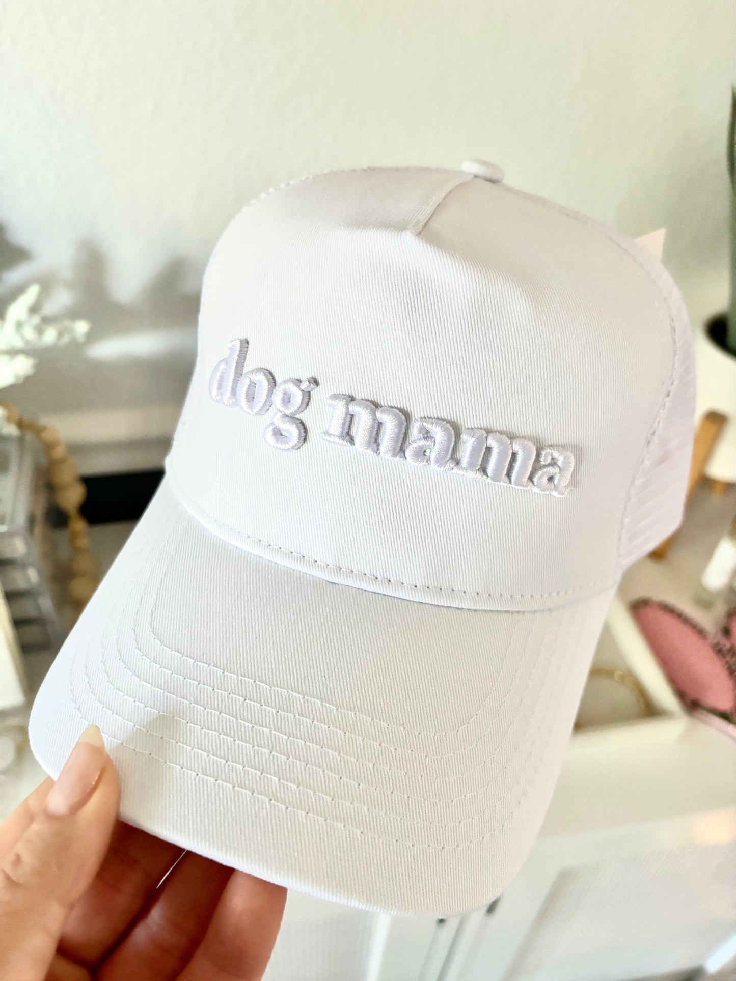 Dog Mama White 3D embroidered hat