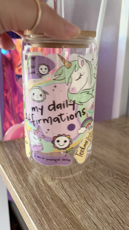 My Daily Affirmations glass cup with bamboo lid and glass straw