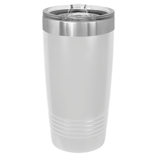 White tumbler with logo