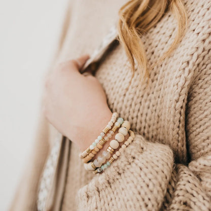 Beachwood and stone beaded 4 stack bracelet combo